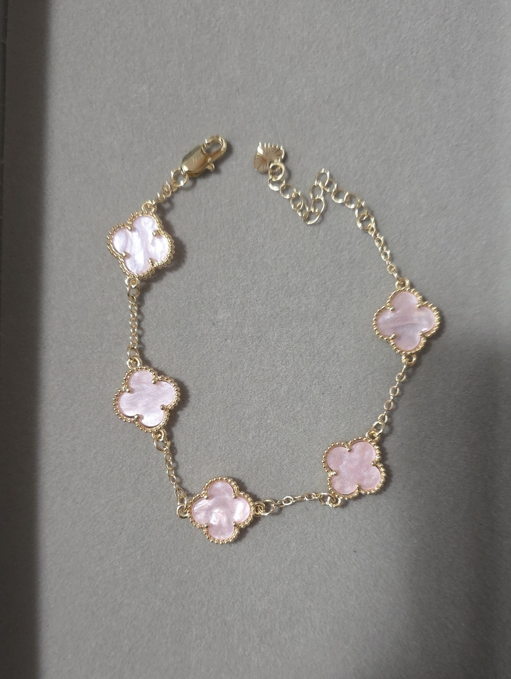 Delicate Pink Clover Link Bracelet in Gold